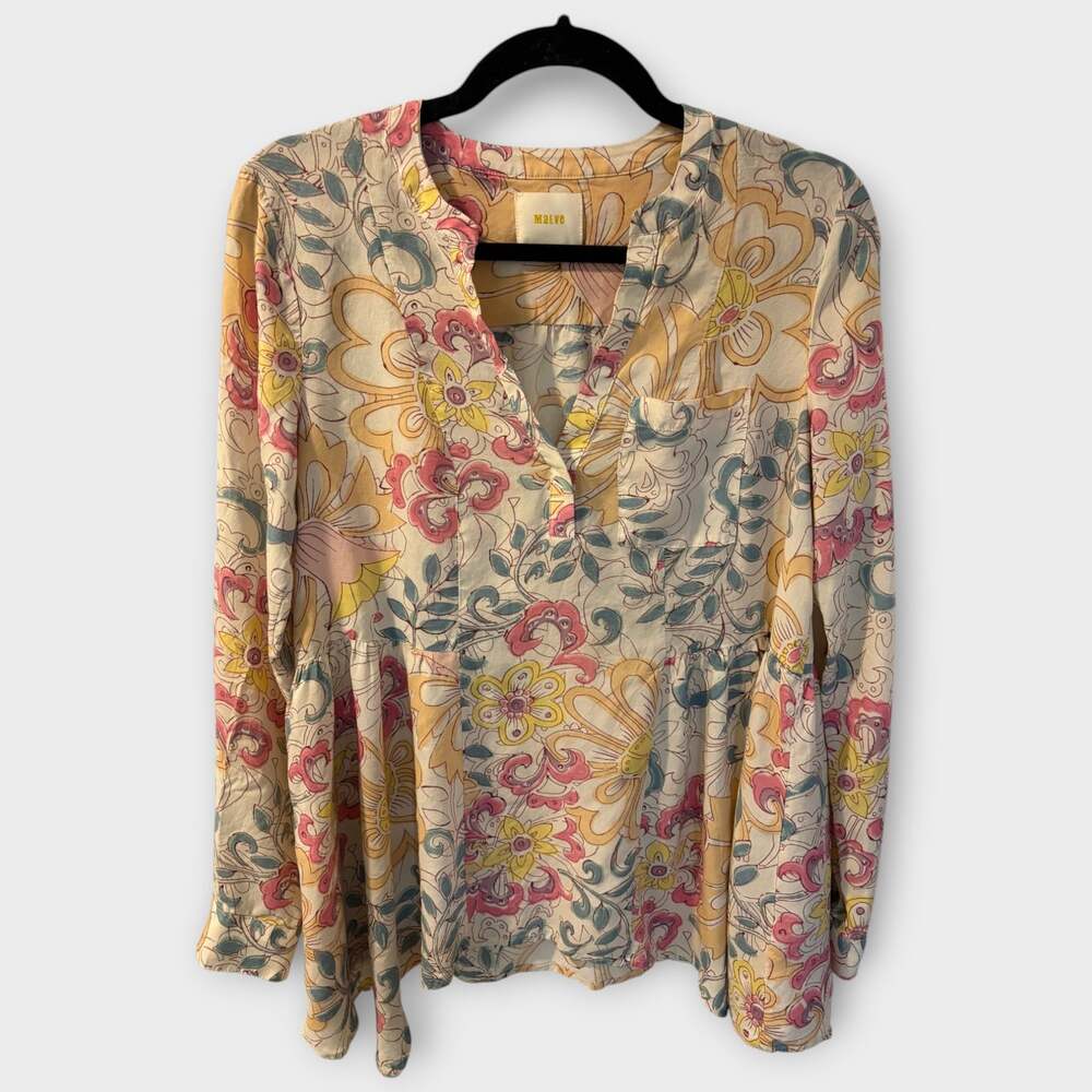 Maeve Anthropologie Floral Boho Blouse Long Sleeve V Neck Size S